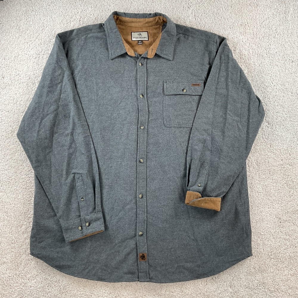 Legendary Whitetails Gray Flannel Button Down‎ Shirt Mens 3XT Corduroy Trim Tall